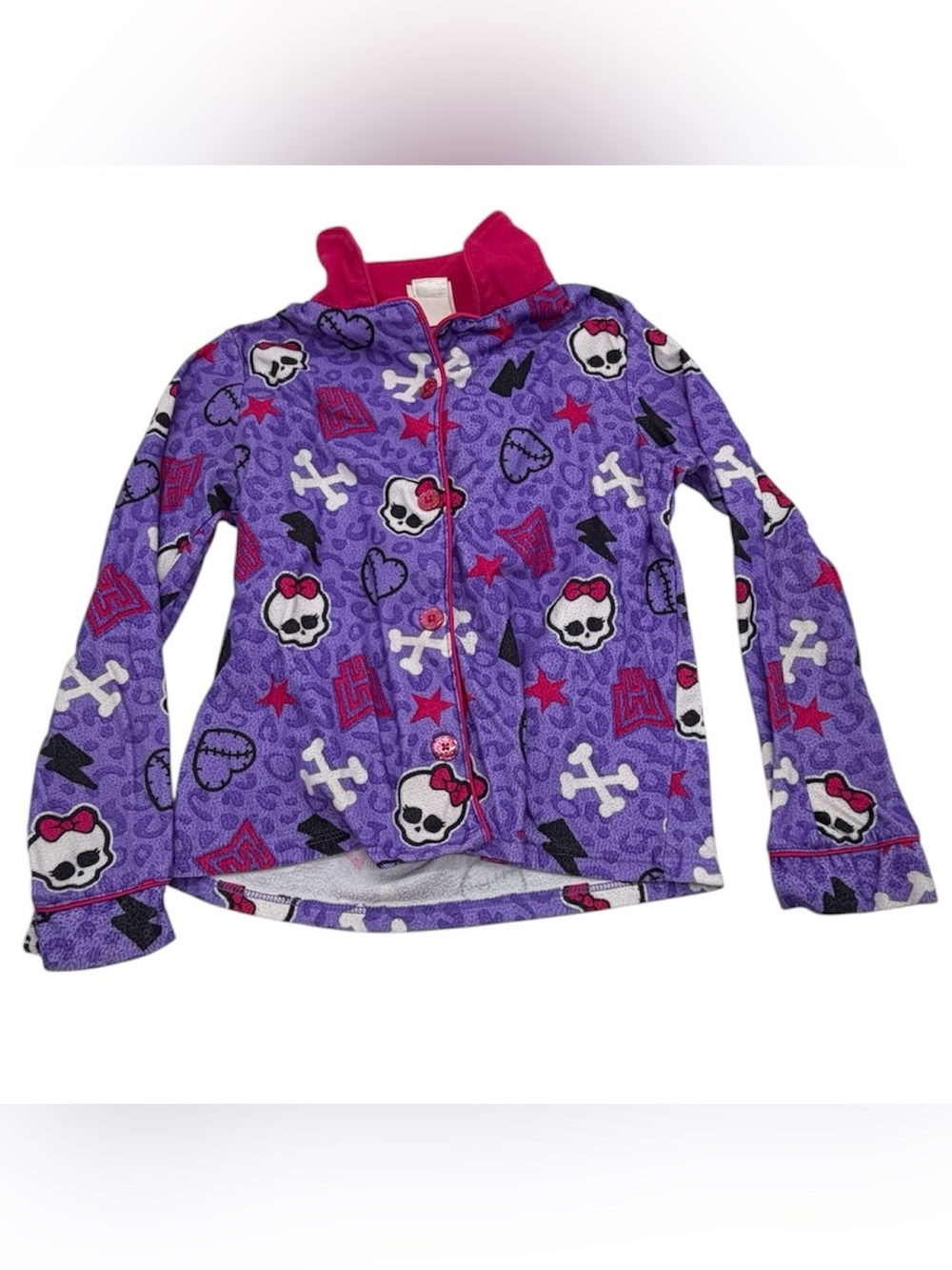 Monster High Girls' Pink & Purple Skull & Crossbones Button-Up Top Size M(6-7)
